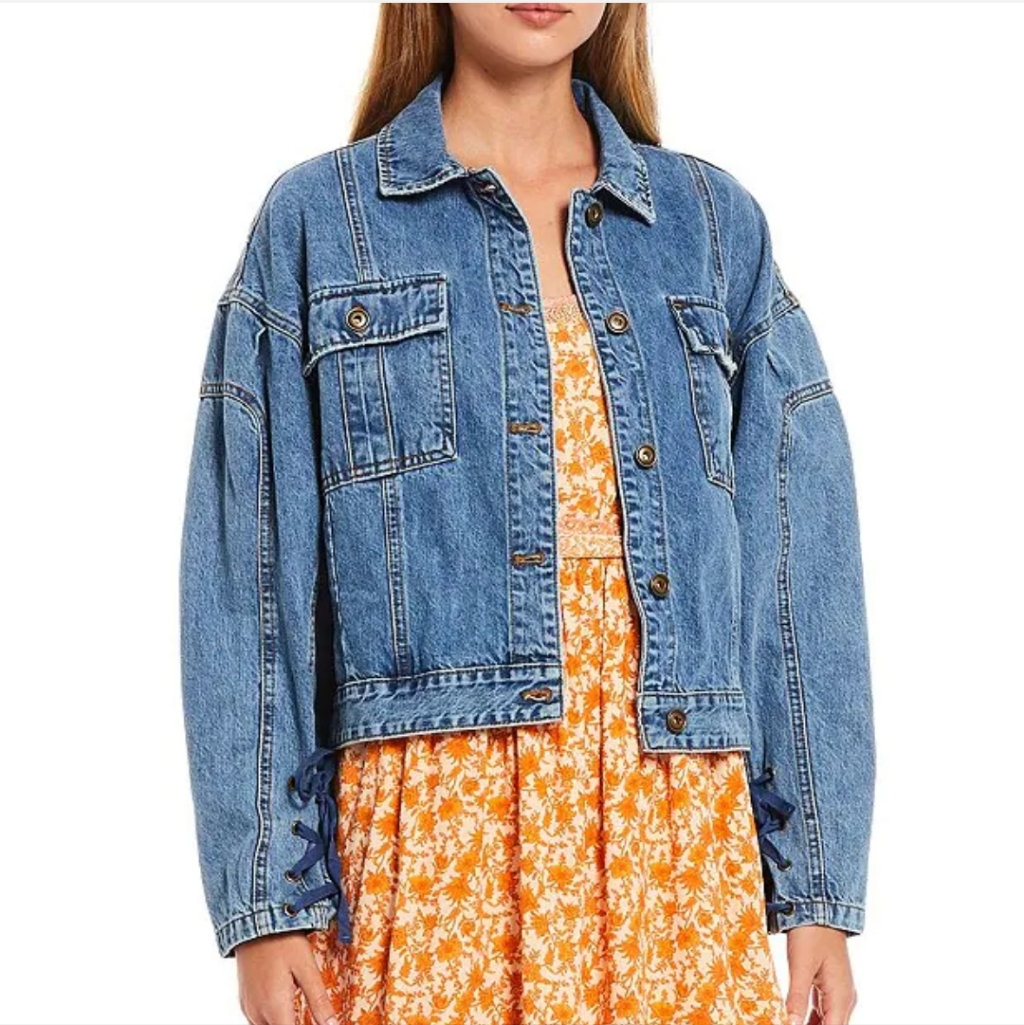 A Loves A Lace Up Sleeve Denim Statement Jacket
